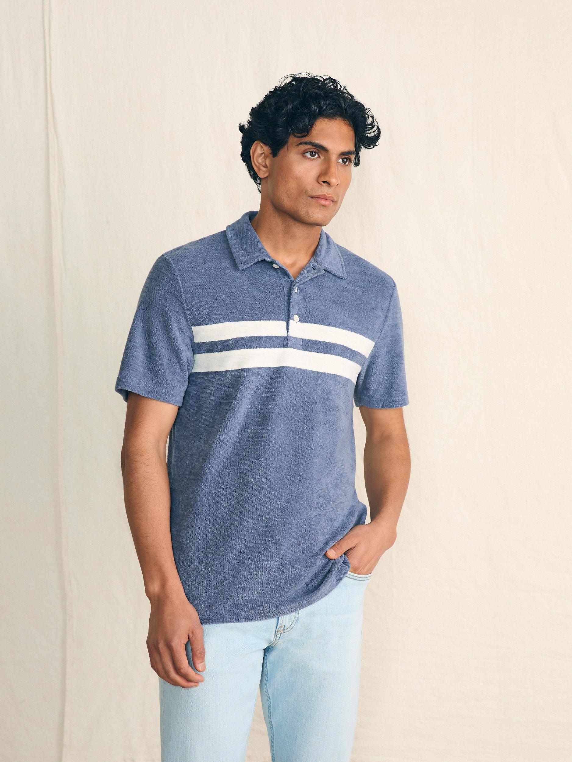 Cabana Towel Terry Surf Stripe Polo Shirt - Stormy Sky Male Product Image