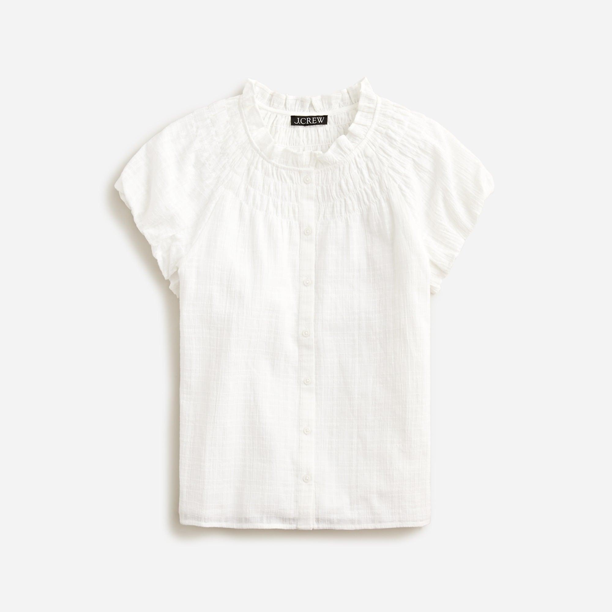 Smocked-neck top in textured gauze Product Image