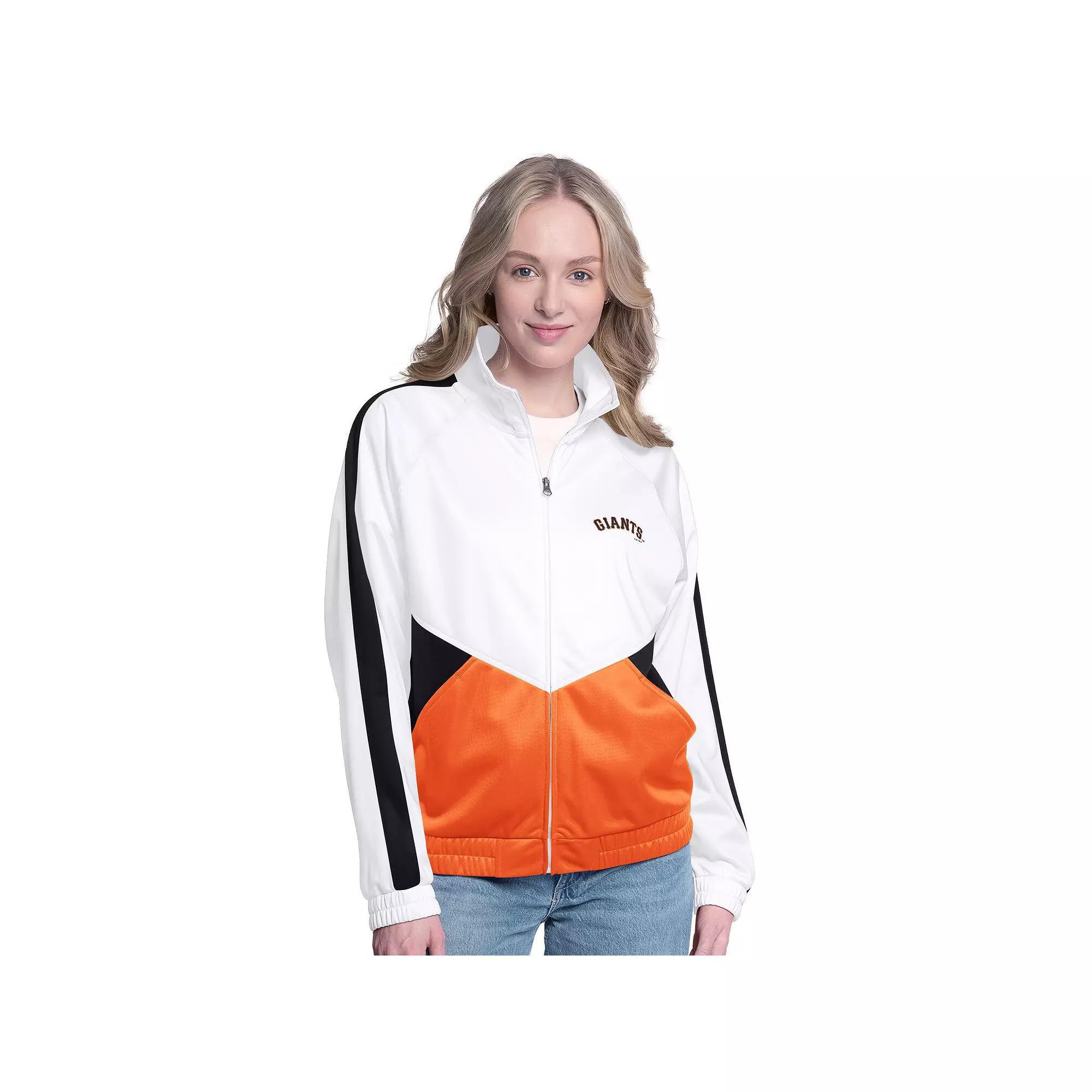 Women's G-III Sports by Carl Banks  White/Black San Francisco Giants Rally Rhinestone Raglan Full-Zip Track Jacket, Size: Small Product Image