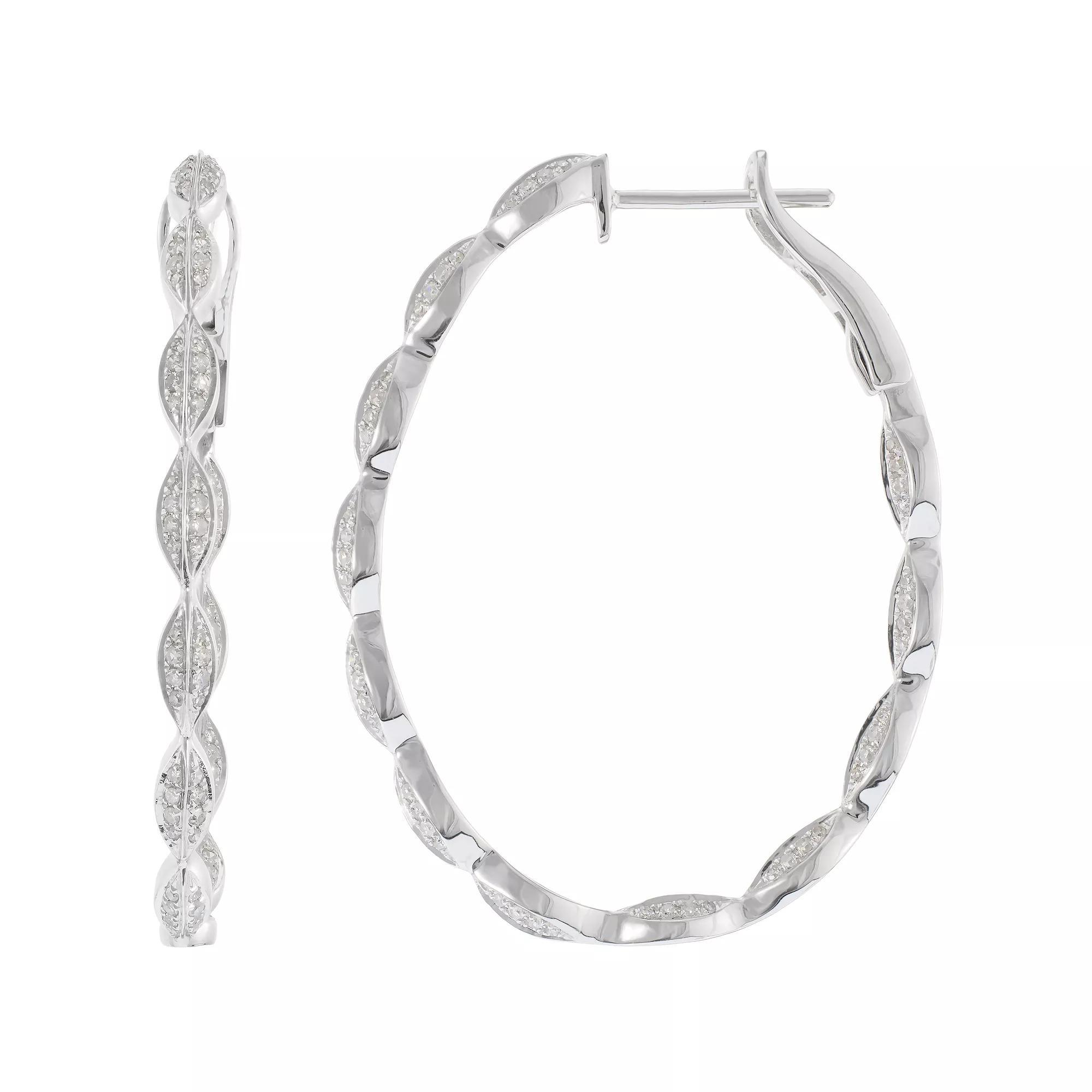 Luxle 14k White Gold 1/2 Carat T.W. Diamond Twist Hoop Earrings, Women's Product Image