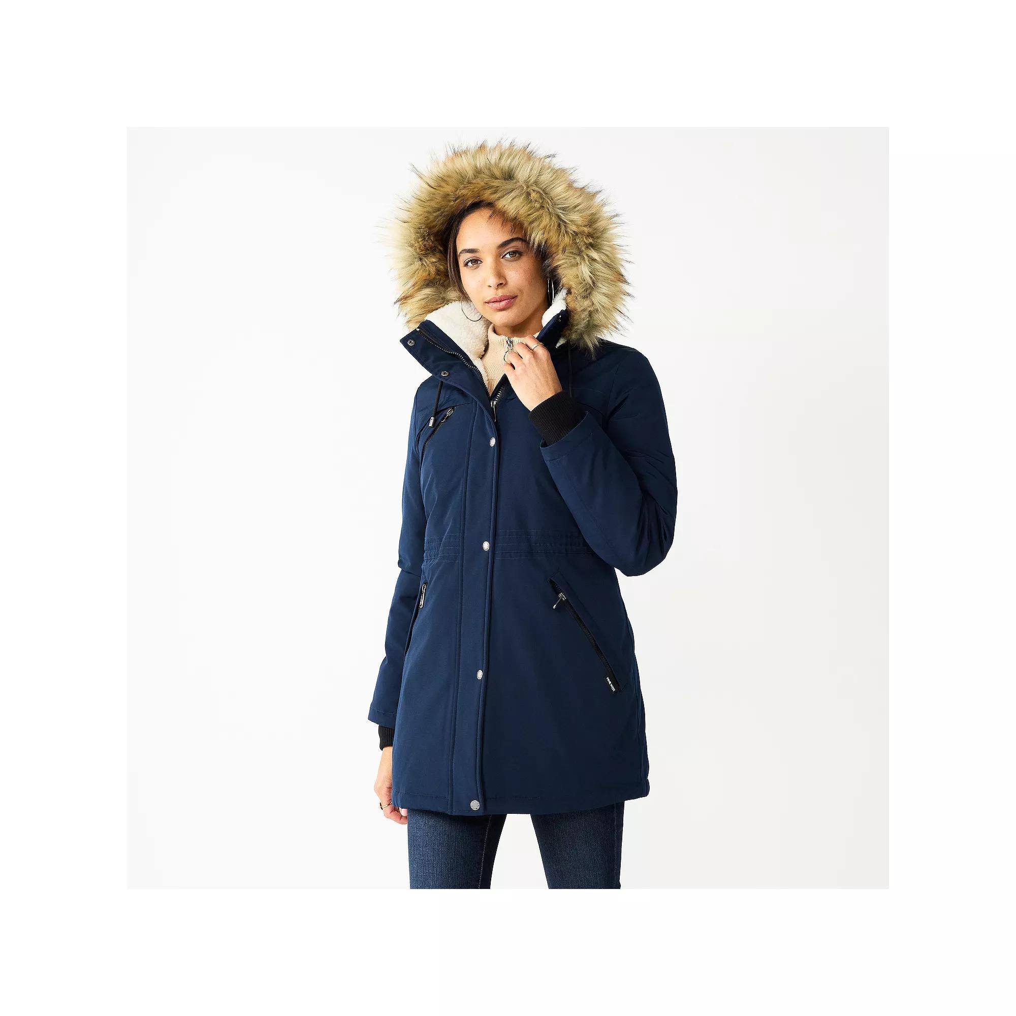 Women's Nine West Hooded Sherpa & Quilted Puffer Coat, Size: Small, Blue Product Image