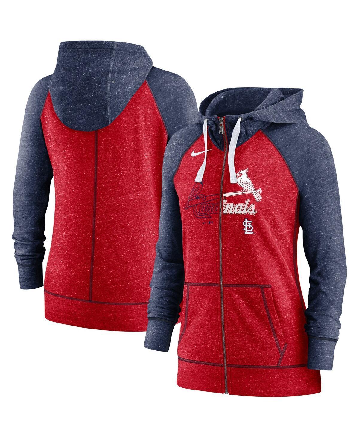 Women's Nike Heather Red/Heather Navy St. Louis Cardinals Split Wordmark Gym Vintage Raglan Lightweight Full-Zip Hoodie, Size: Small Product Image
