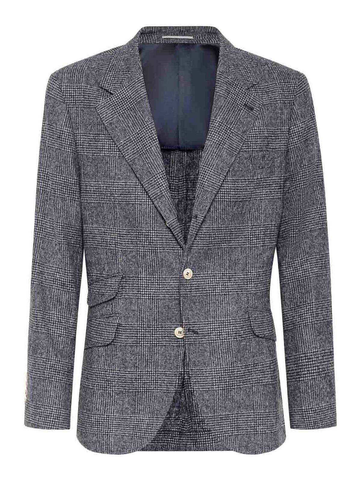 BRUNELLO CUCINELLI Single-breasted Checked Blazer In Blue Product Image