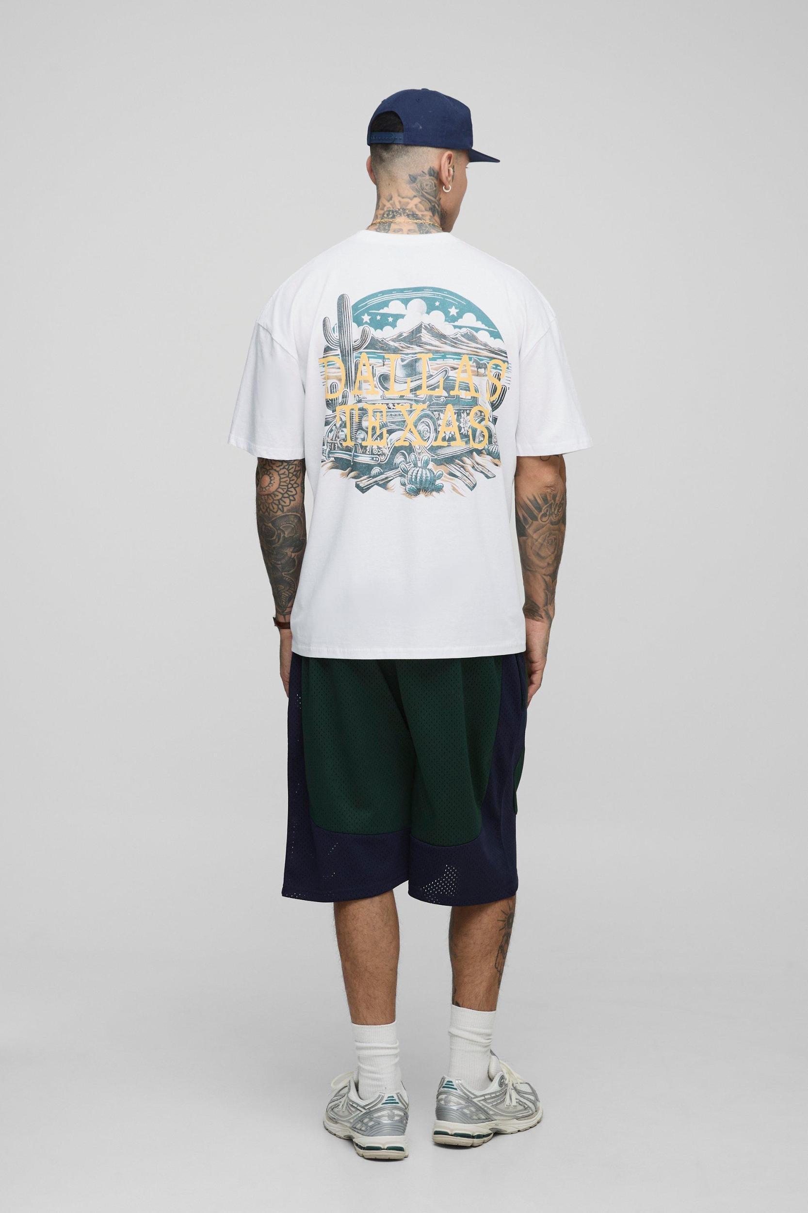 Tall Oversized Western Dallas Texas Landscape Print T-Shirt | boohooMAN USA Product Image