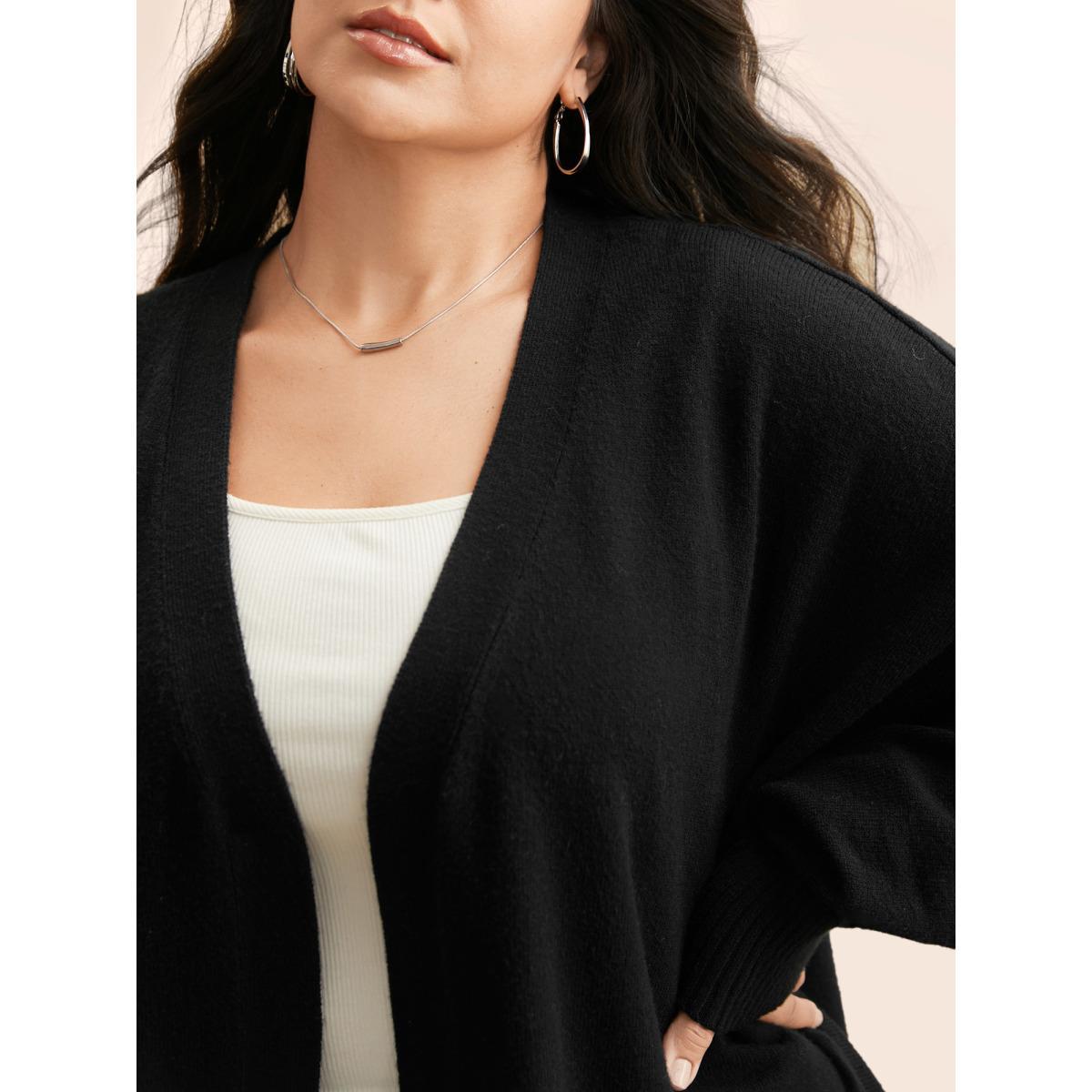 Plus Size Supersoft Curved Hem Open Cardigan Black Women Casual Loose Long Sleeve Everyday Cardigans BloomChic 26/4X Product Image