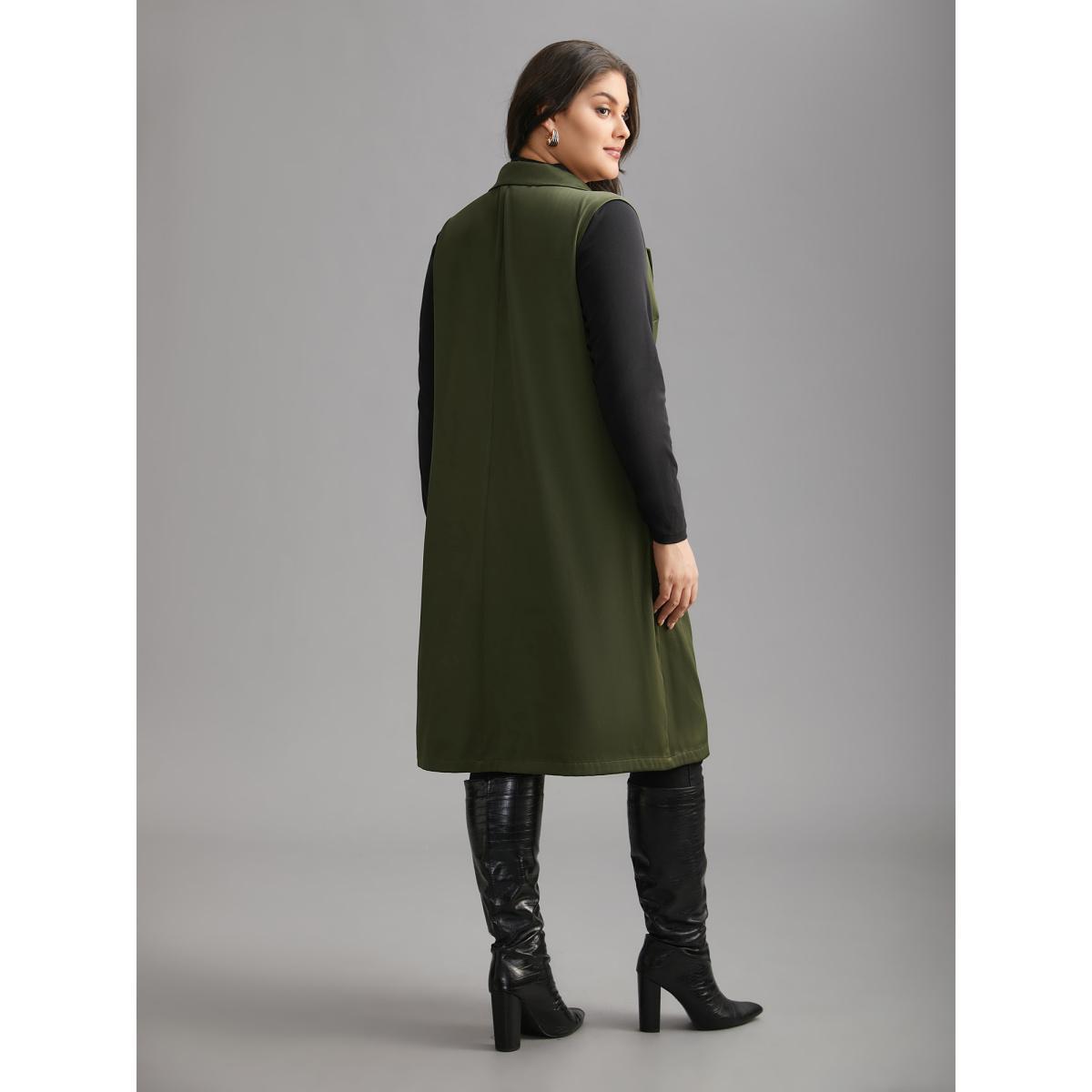 Plus Size Solid Lapel Collar Pockets Coat Women ArmyGreen Elegant Button Loose Ladies Everyday Winter Coats BloomChic 30/6X Product Image