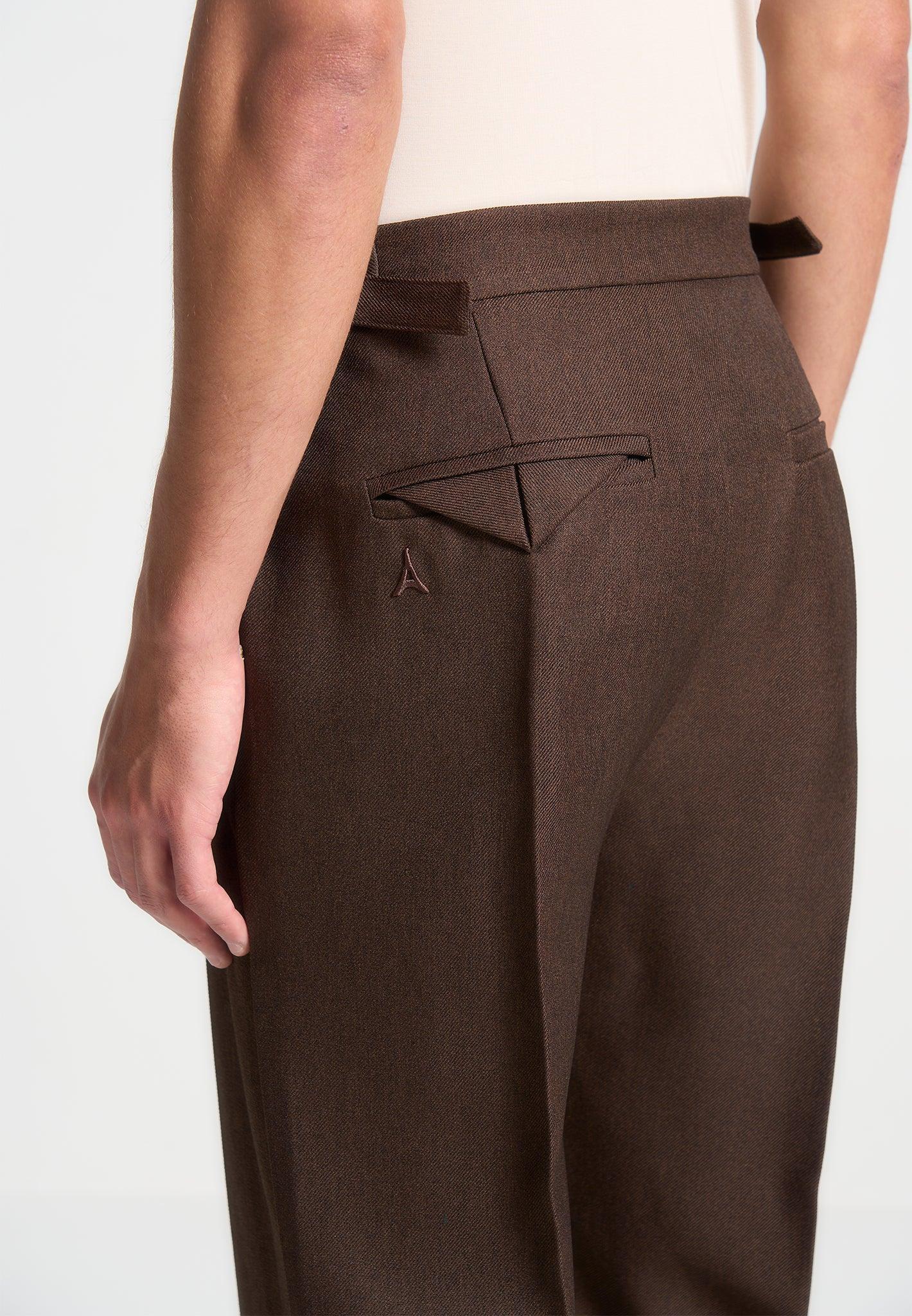 Pierre - Relaxed Fit Twin Pleat Tailored Trousers - Brown Male Product Image