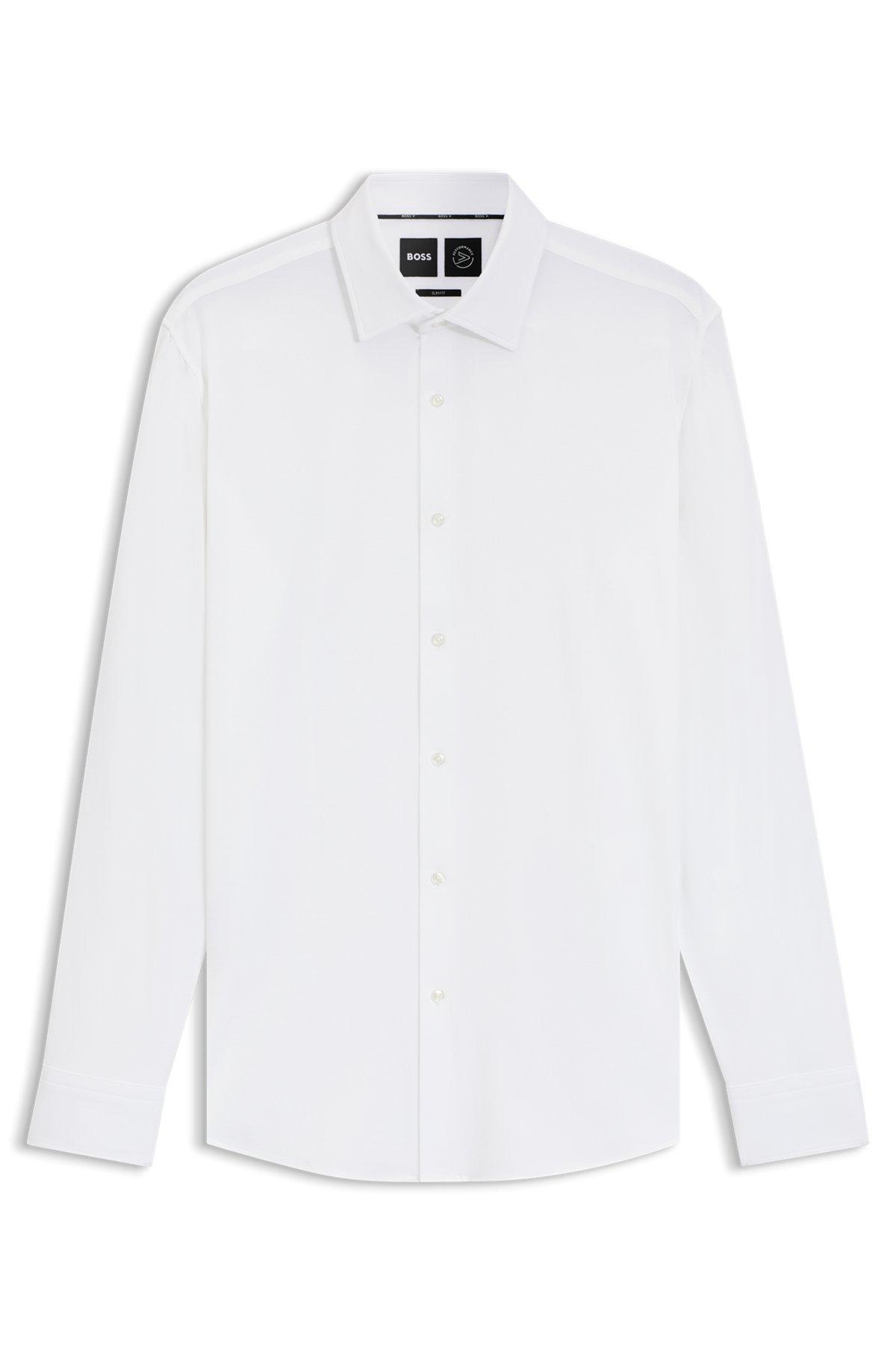 BOSS - Slim-fit shirt in performance-stretch structured fabric - White Product Image