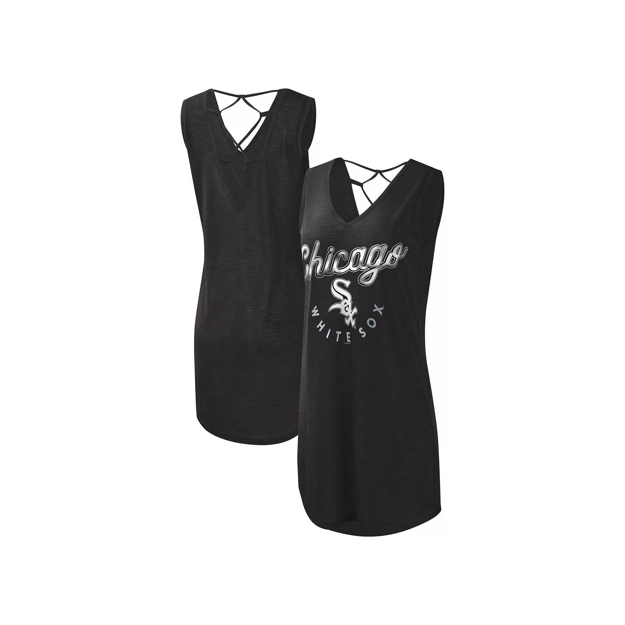 Women's G-III 4Her by Carl Banks Black Chicago White Sox Game Time Slub Beach V-Neck Cover-Up Dress, Size: Medium Product Image