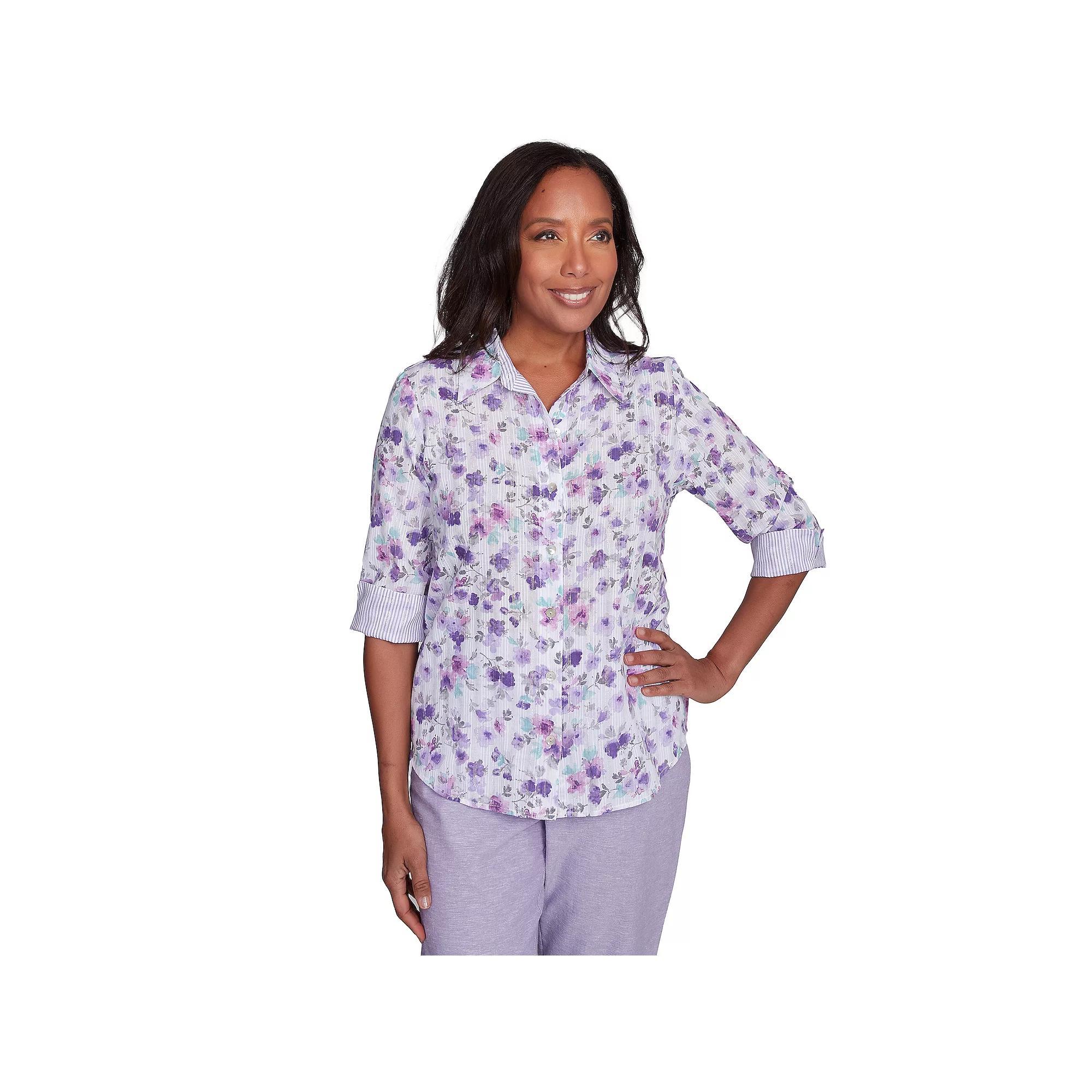 Women's Alfred Dunner Woven Button-Down Top, Size: Small, Purple Product Image