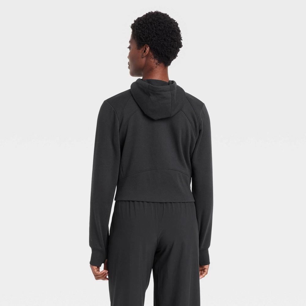 Women's Fleece Full Zip Hooded Sweatshirt - All In Motion™ Black XS: Relaxed Fit, Seam Pocket, Thumbholes Product Image