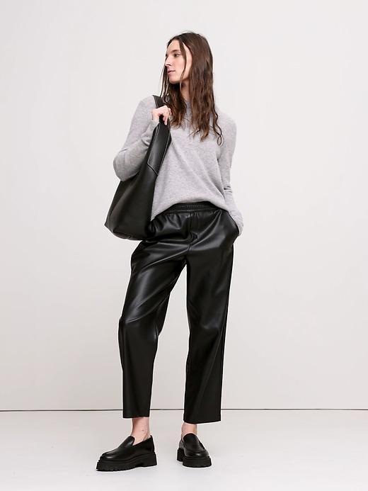 Mid-Rise Slim Vegan Leather Pull-On Pant Product Image