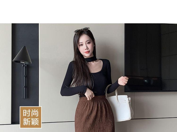 High Rise Plain Crinkle Midi Fishtail Skirt Product Image
