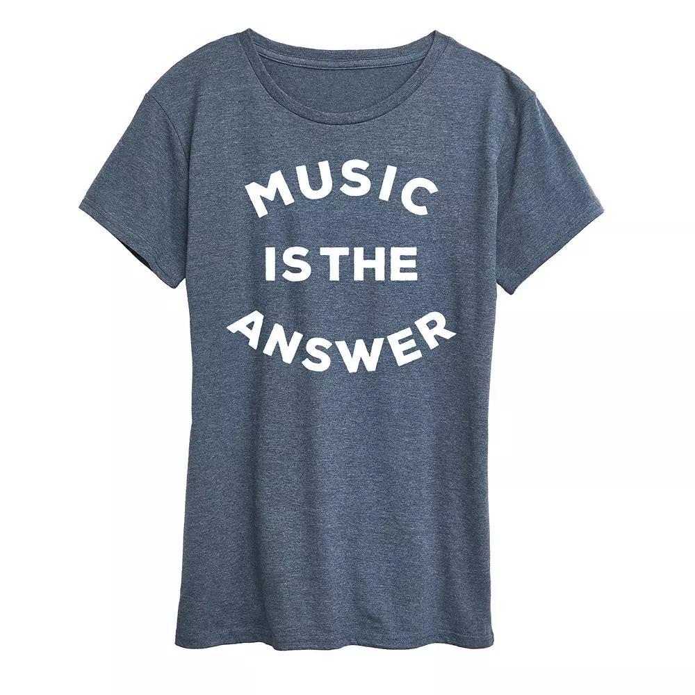 Womens Music is the Answer Graphic Tee Grey Royal Blue Product Image