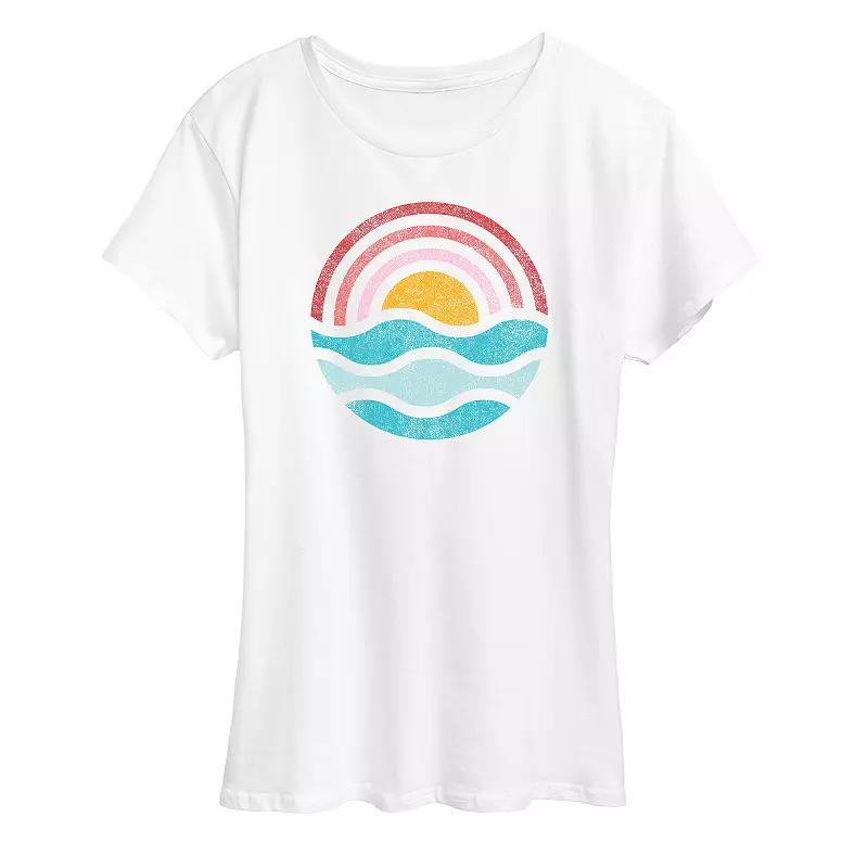Womens Simple Sunset Waves Graphic Tee, Girls Product Image