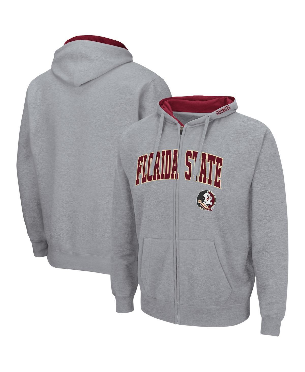 Men's Colosseum Heathered Gray Florida State Seminoles Arch & Logo 3.0 Full-Zip Hoodie, Size: 3XL, Grey Product Image