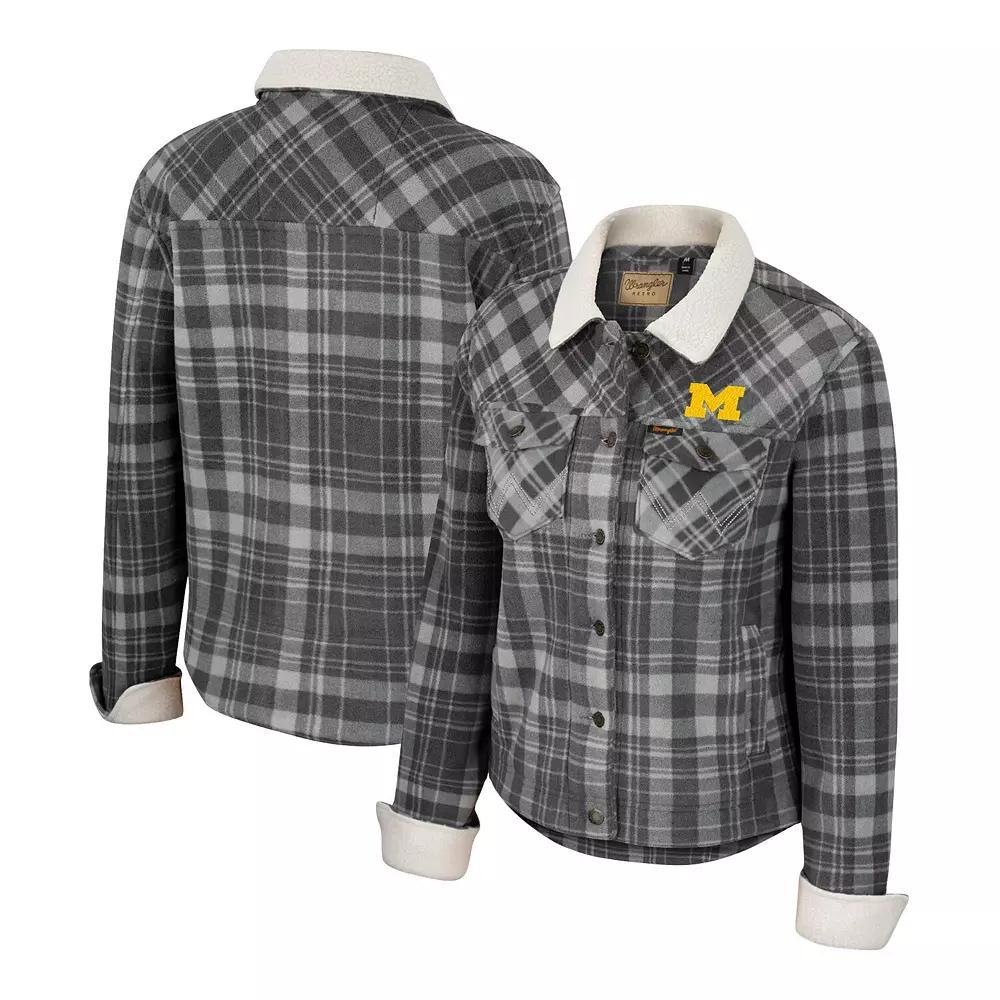 Women's Colosseum x Wrangler  Charcoal Michigan Wolverines Plaid Polar Fleece Button-Up Jacket, Size: XL Product Image