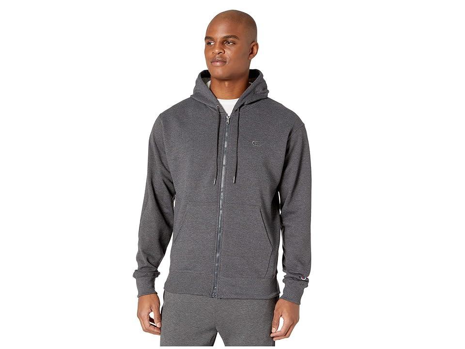 Mens Champion Powerblend Full-Zip Hoodie, C Logo Oxford Grey XL Product Image