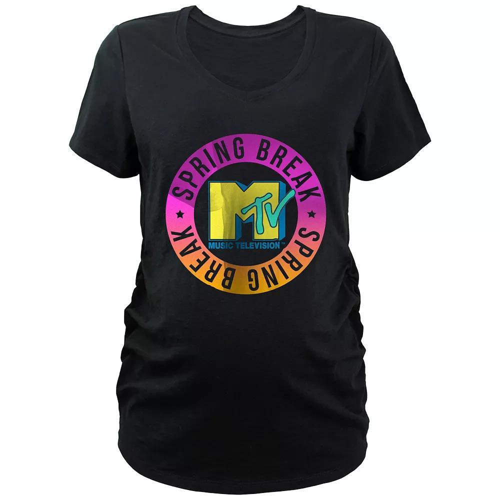Maternity MTV Spring Break Stamp V-Neck Graphic Tee, Women's, Size: XL-Mat, Black Product Image