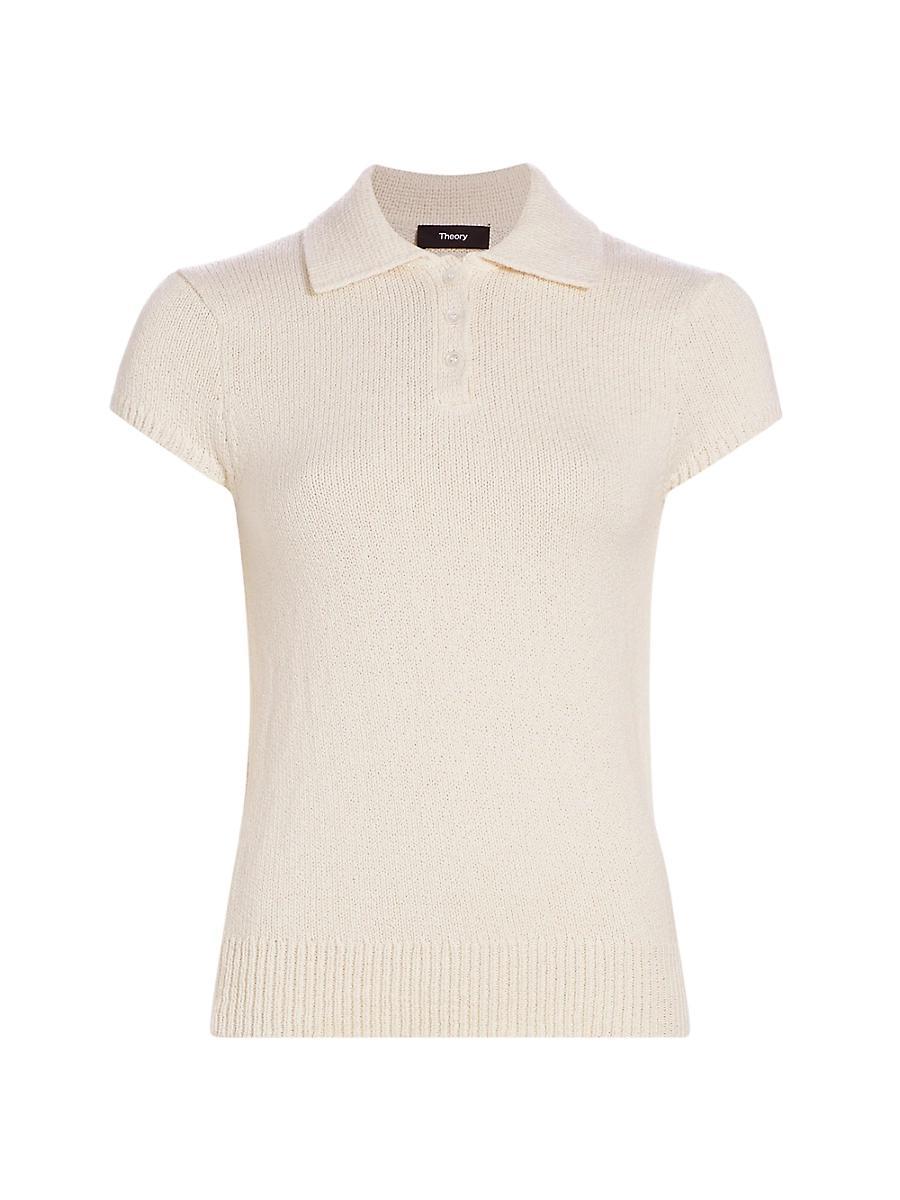 Cap-Sleeve Cotton and Merino Wool Polo Top Product Image
