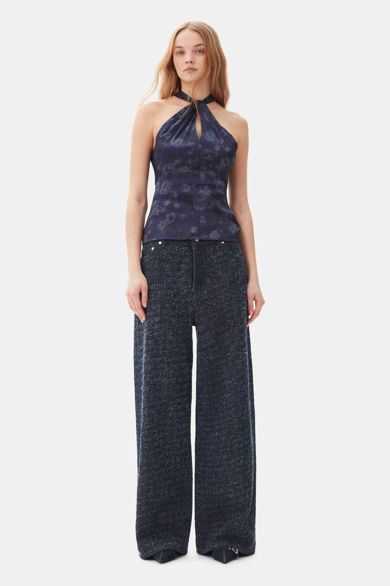 Dark Blue Floral Printed Top Product Image
