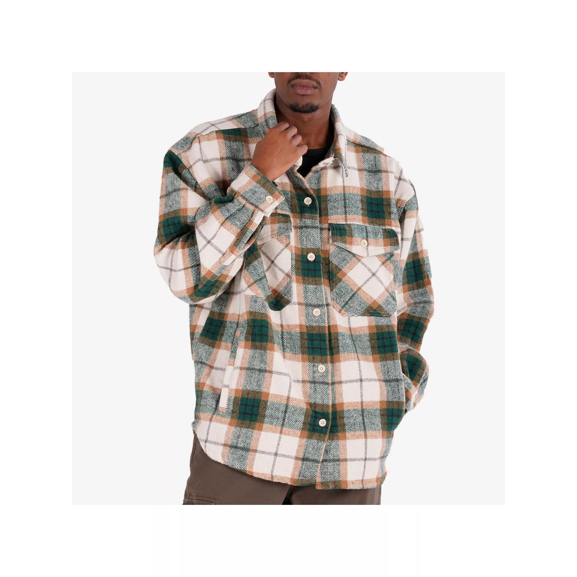 Men's Caliber Denim Co. Lumber Jack Plaid Flannel Shacket, Size: Large, Green Plaid Product Image