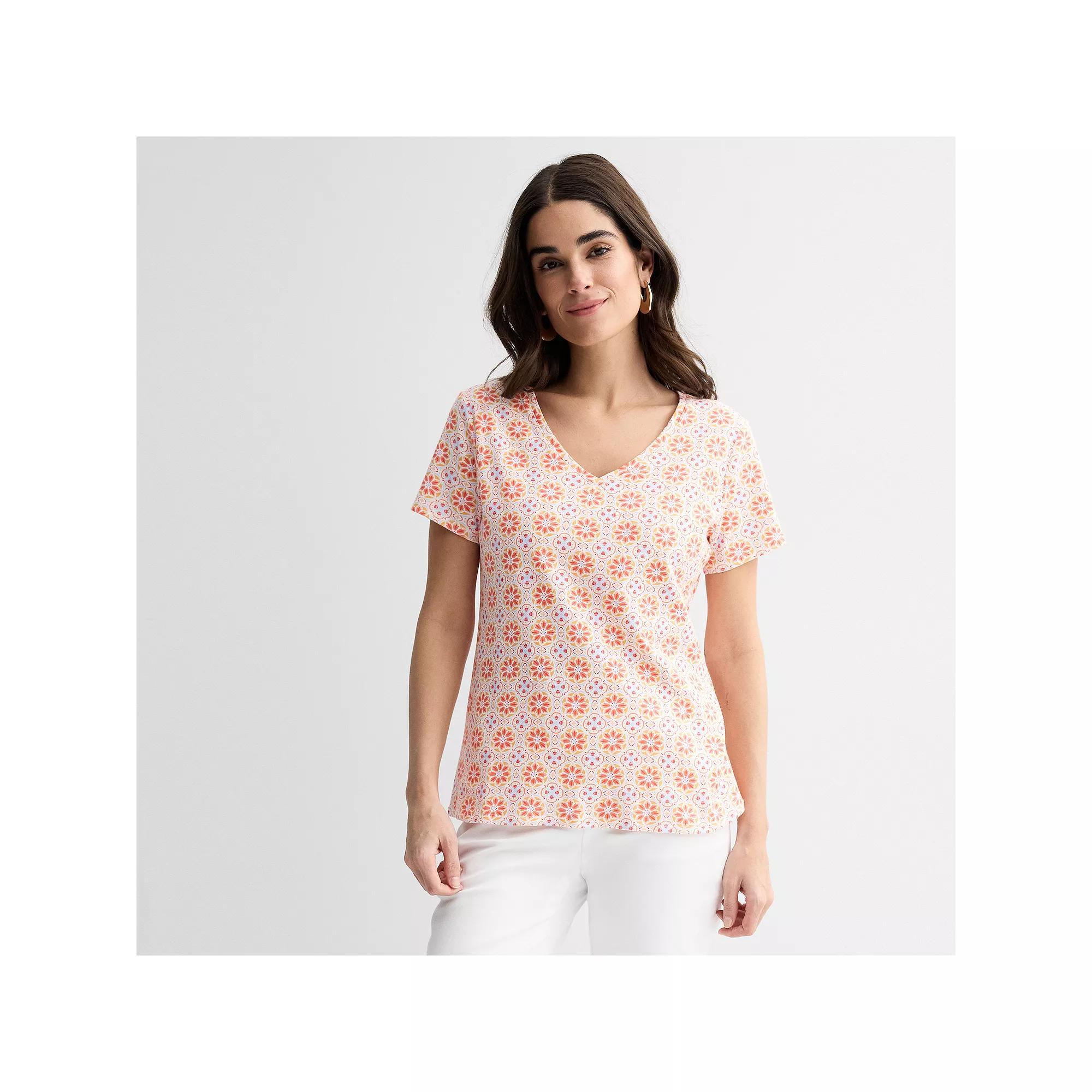 Petite Croft & Barrow® Essential V-Neck Tee, Women's, Size: Medium Petite, Orange Tile Block Product Image