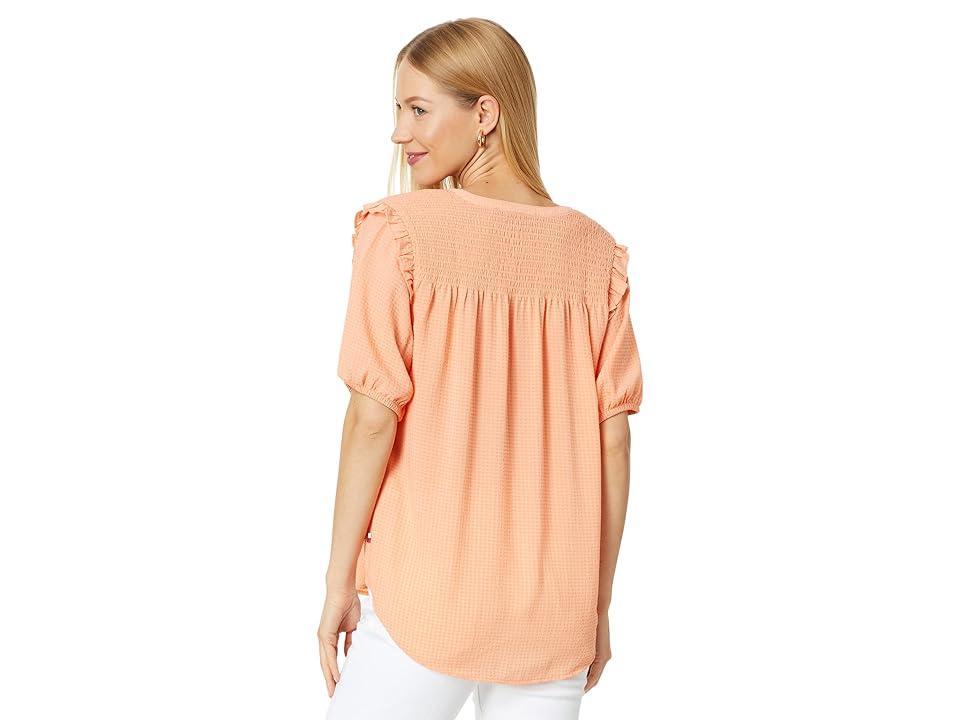 Tommy Hilfiger Short Sleeve Smock Yoke Top (Ivory) Women's Clothing Product Image