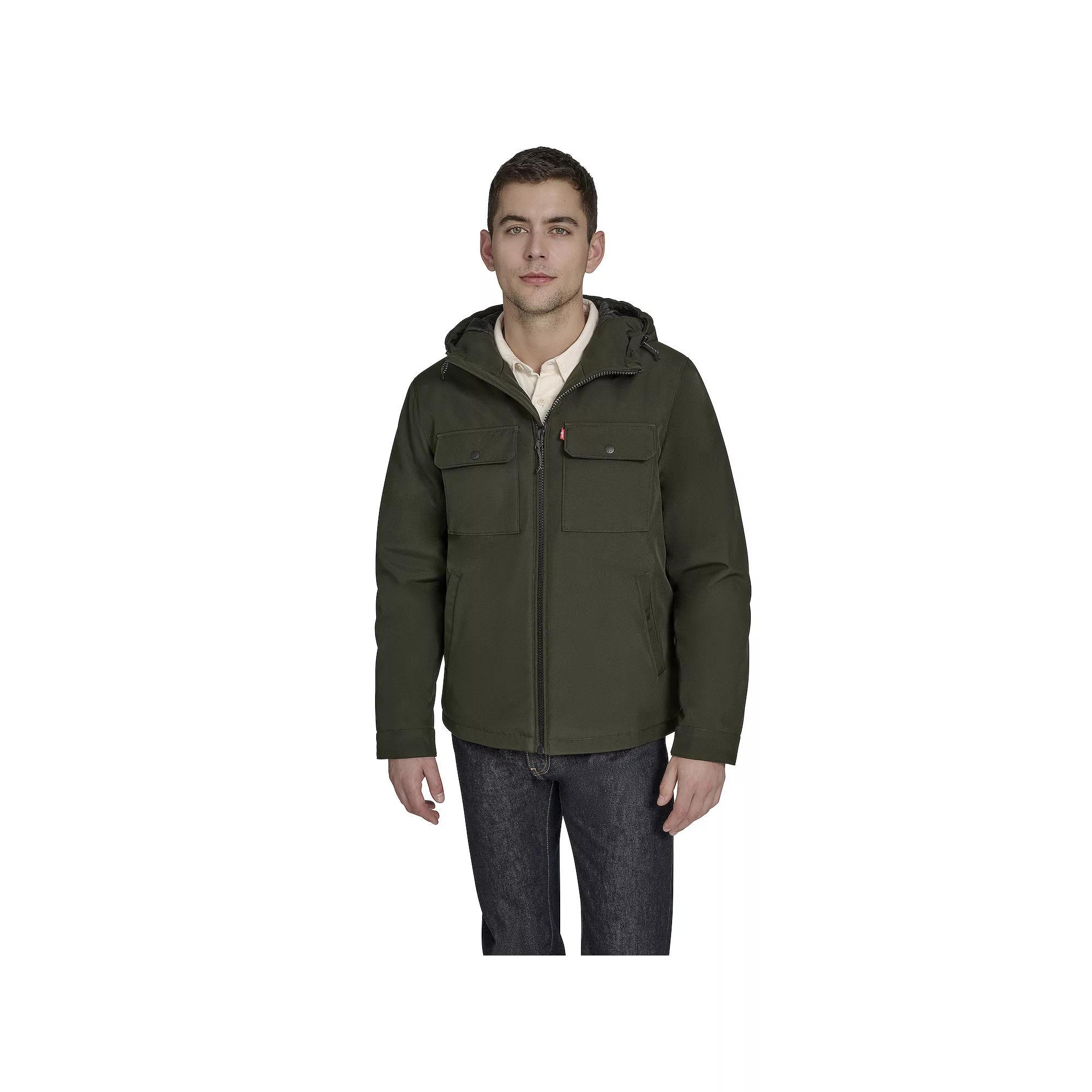 Men's Levi's® Soft Shell Quilt Lined Hooded Storm Coat, Size: Medium, Black Product Image