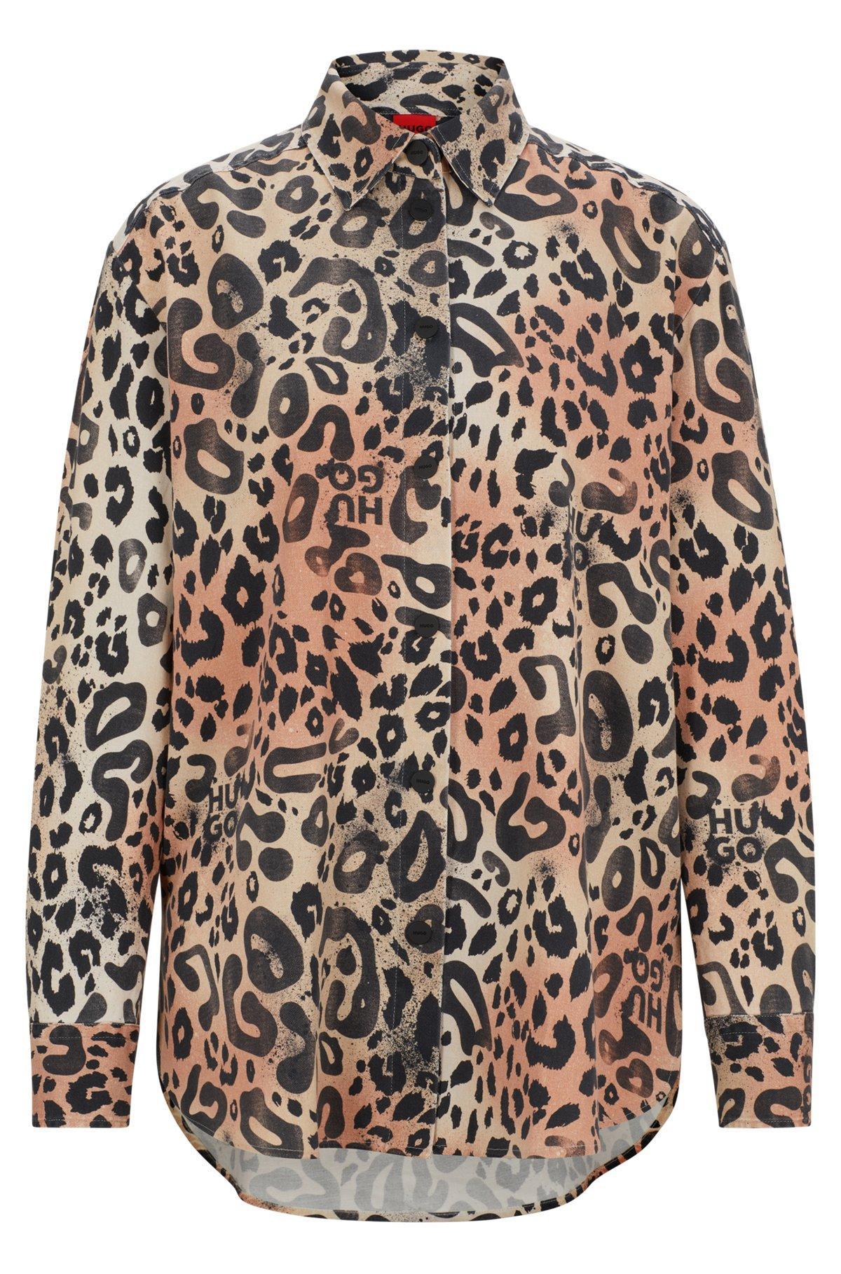 Oversize-fit blouse in leopard-print twill Product Image