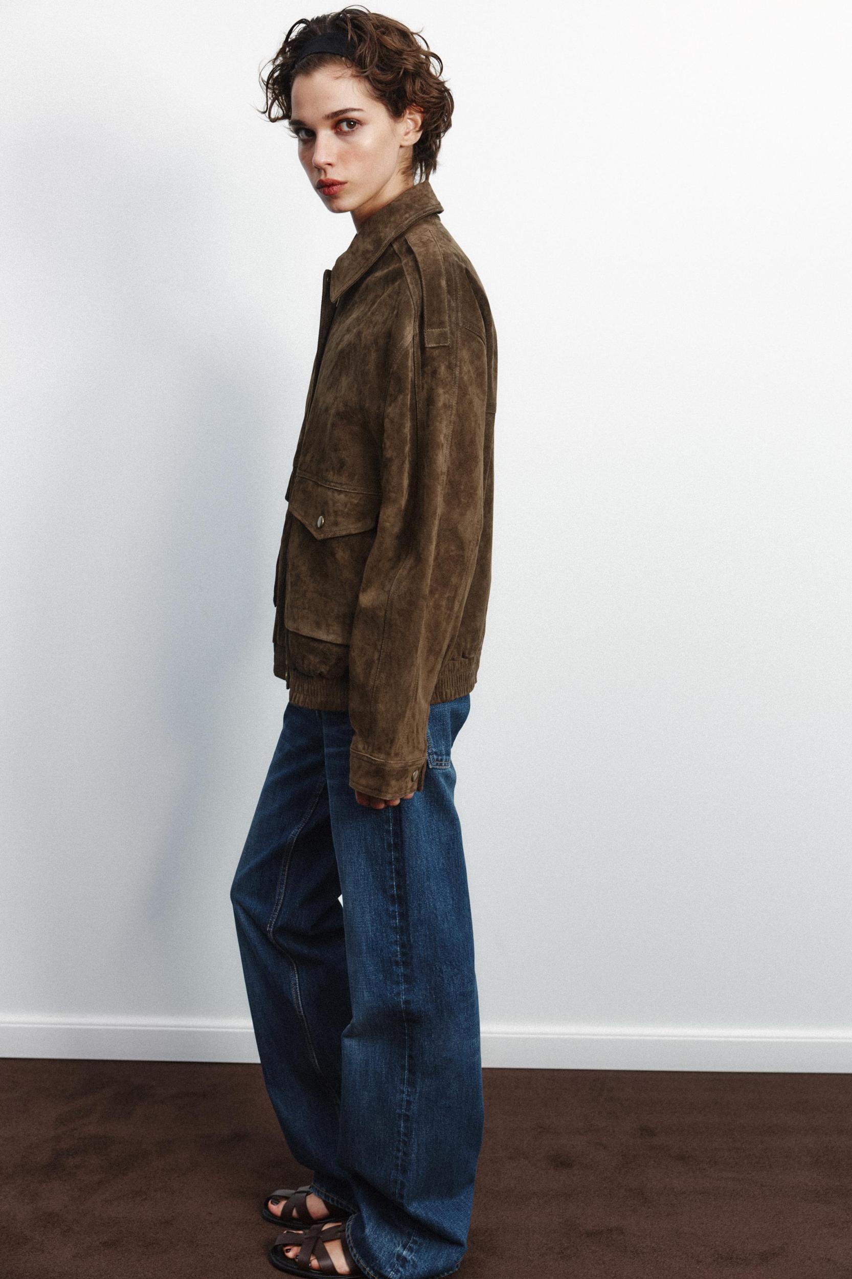 100% SUEDE BOMBER JACKET WITH POCKETS Product Image