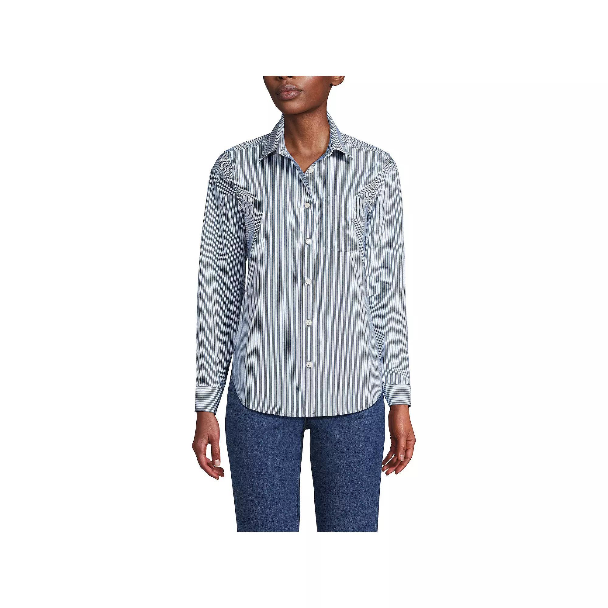 Women's Lands' End Cooling Button-Front Shirt, Size: Medium, Green Stripe Product Image