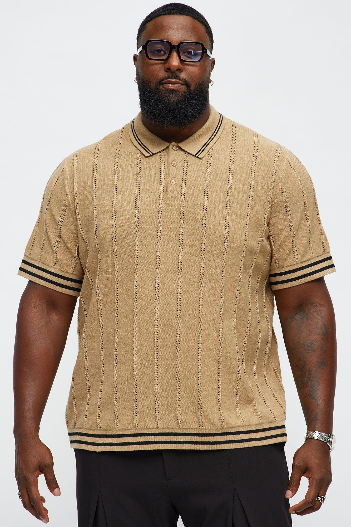 Grant Knitted Pointelle Sweater Polo - Tan/Multi Product Image