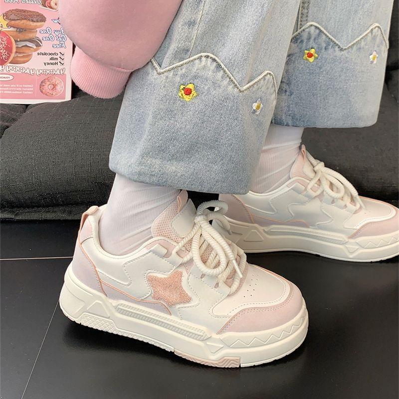 Platform Star Patterned Panel Sneakers Product Image