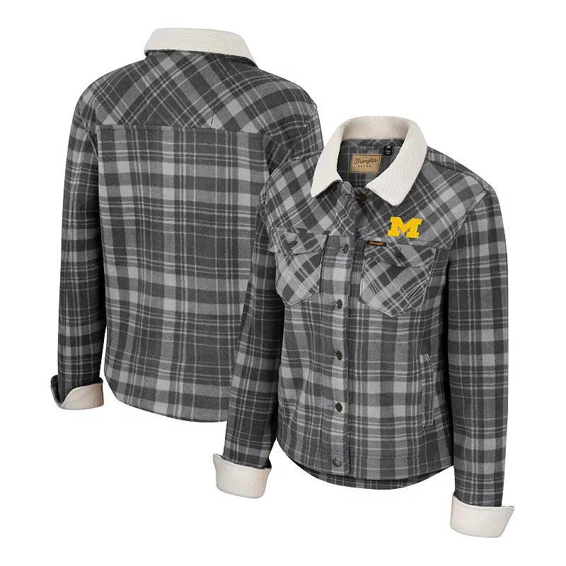 Women's Colosseum x Wrangler  Charcoal Michigan Wolverines Plaid Polar Fleece Button-Up Jacket, Size: XL Product Image