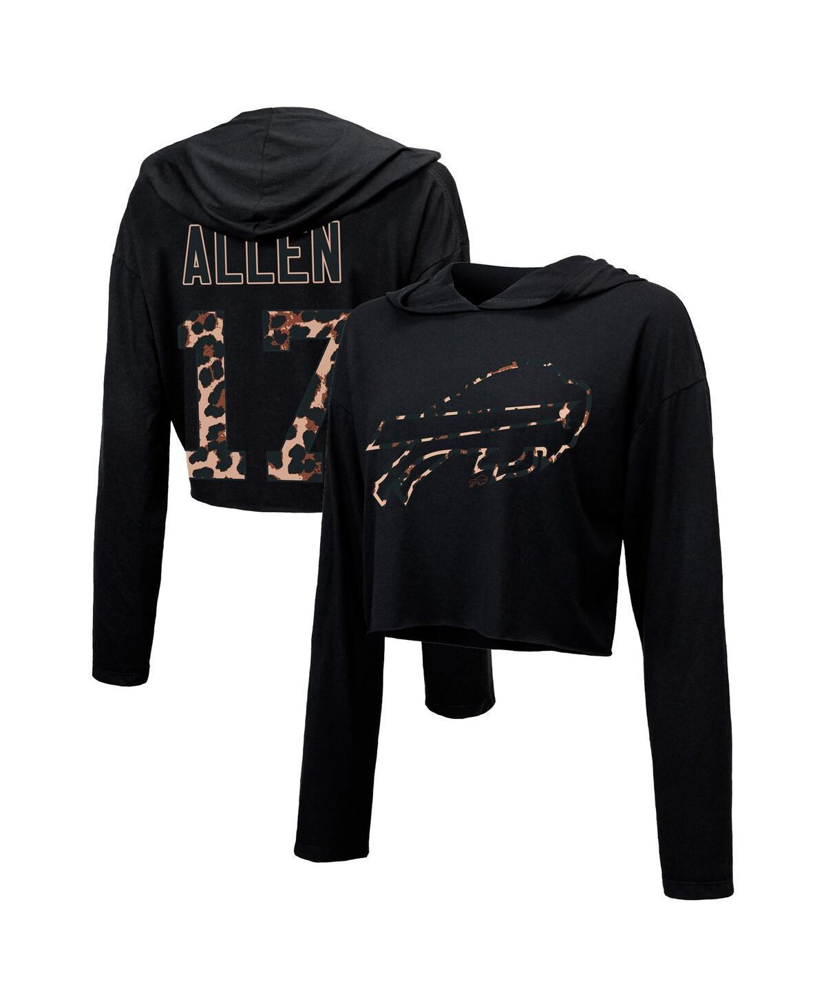 Women's Majestic Threads Josh Allen Black Buffalo Bills Leopard Player Name & Number Long Sleeve Cropped Hoodie, Size: 2XL Product Image