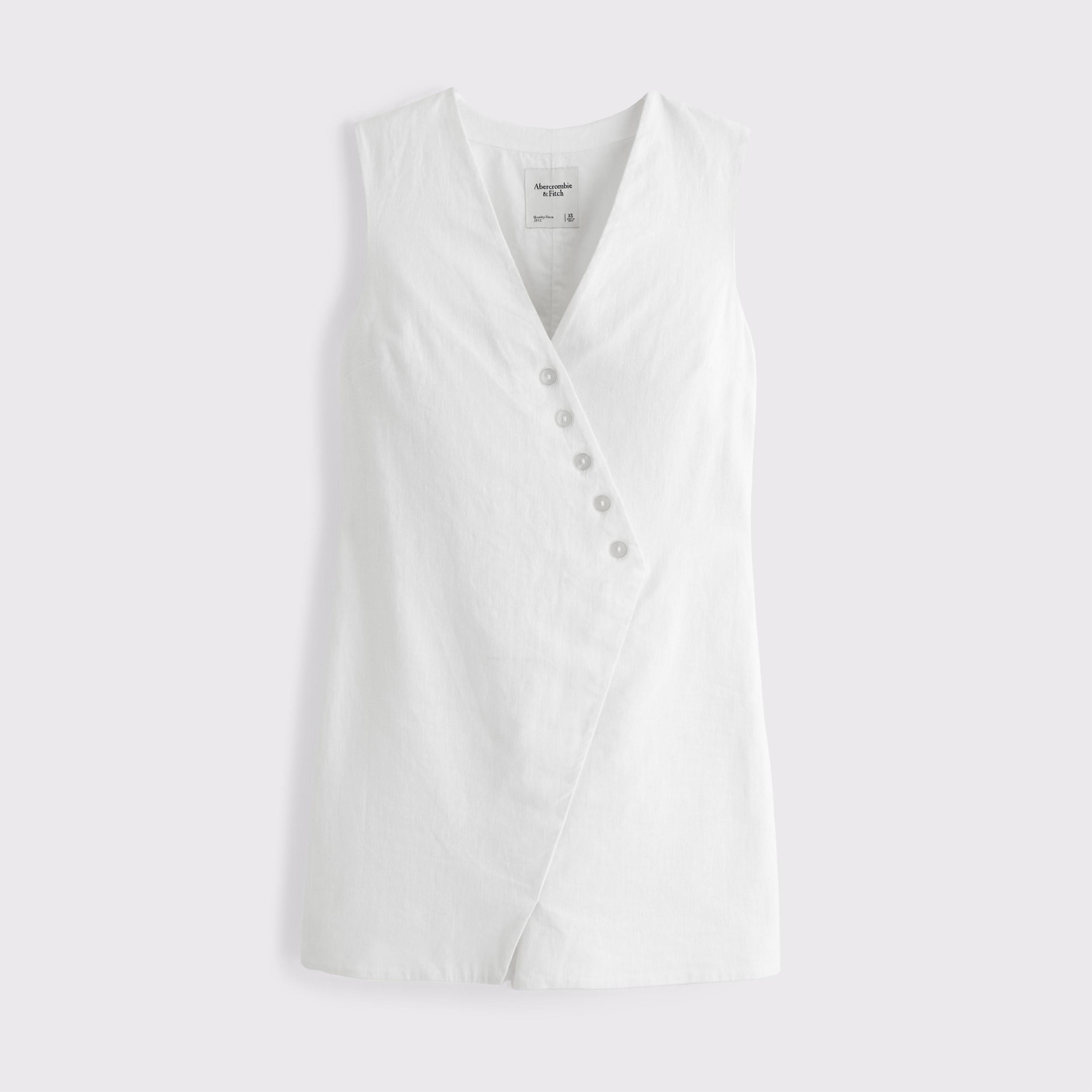 Linen-Blend V-Neck Button Mini Dress Product Image