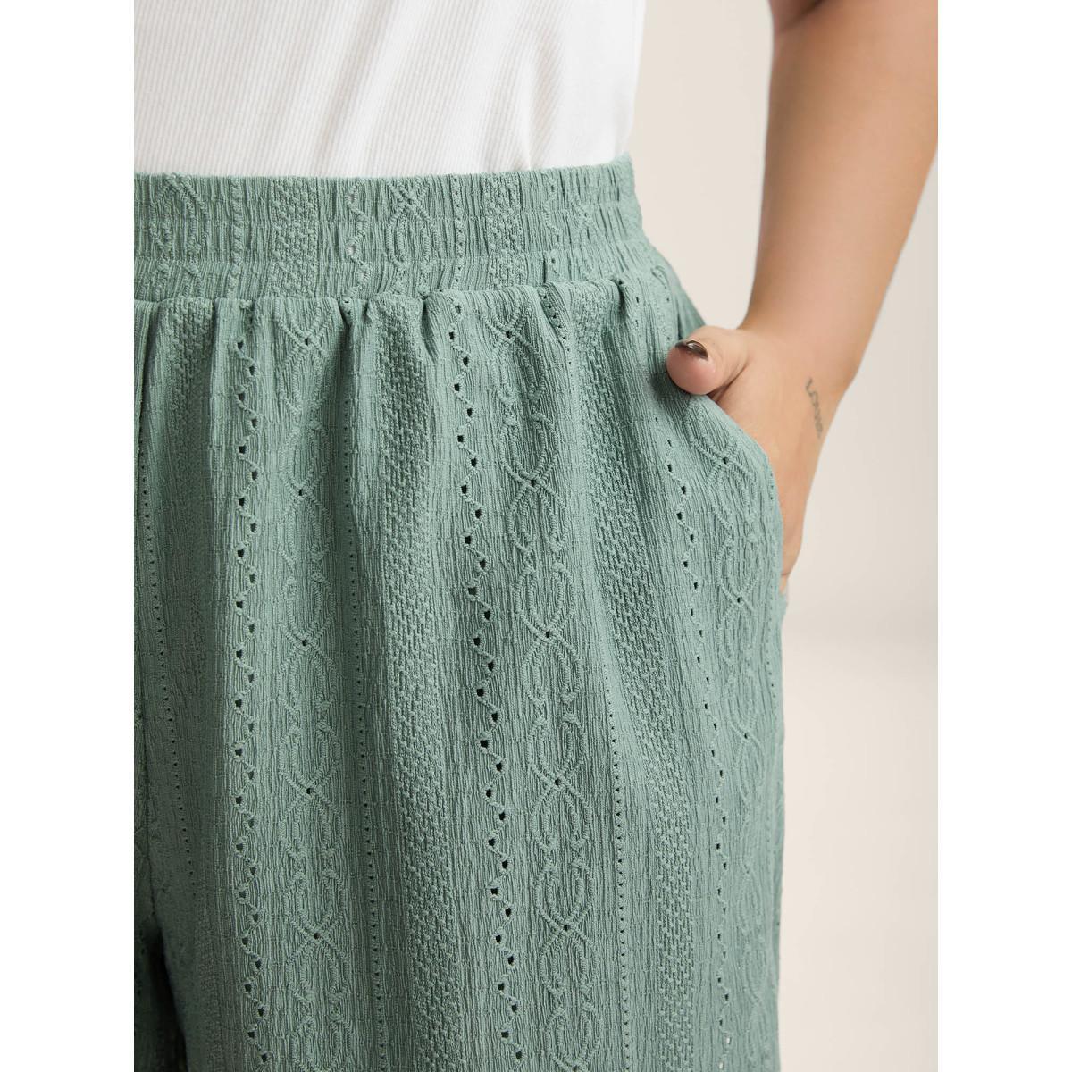 Plus Size Eyelet Trim Textured Breezy Shorts Women Greenbean Casual Texture Straight Leg Everyday-Casual Shorts BloomChic 30/6X Product Image