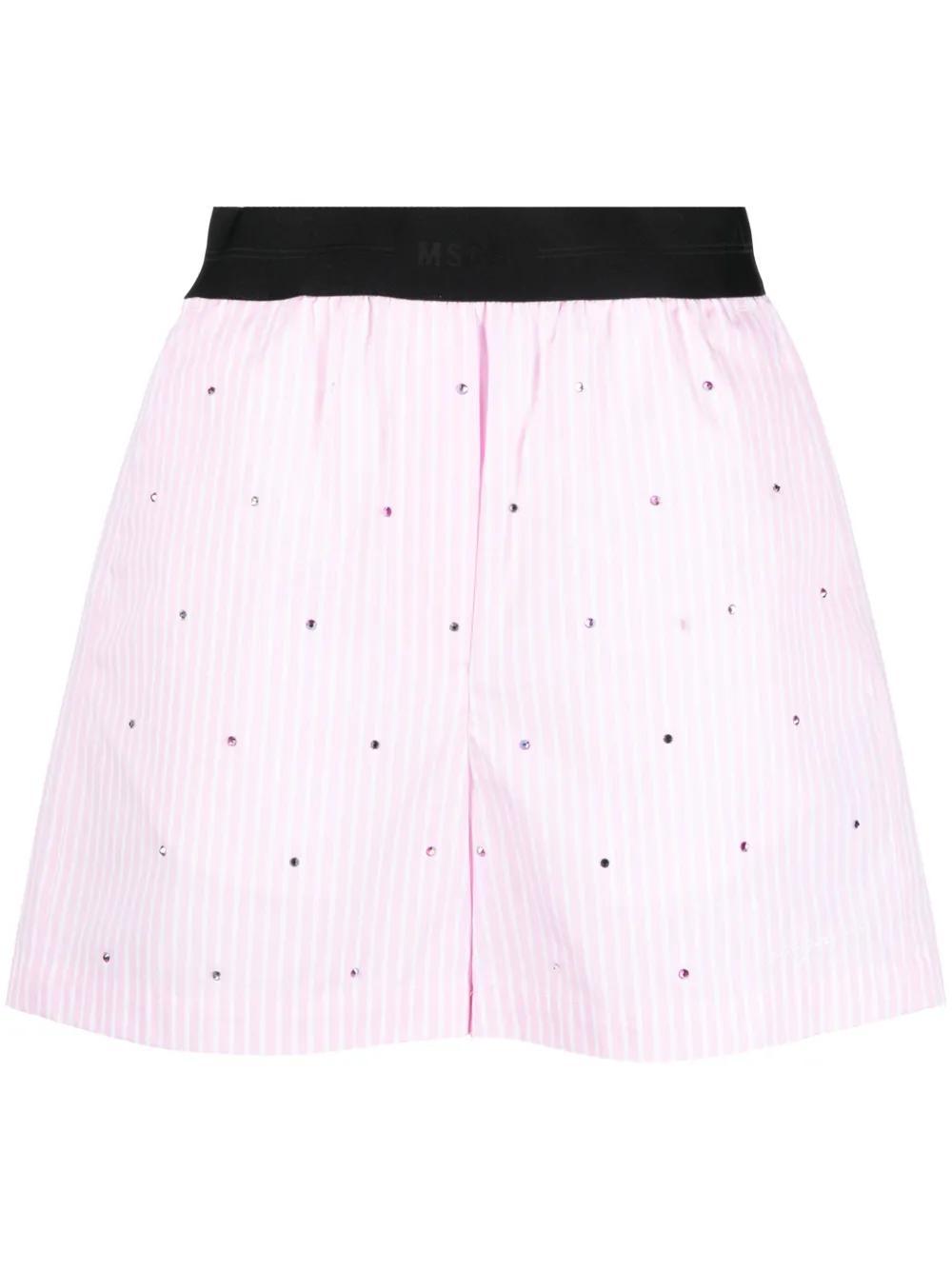 MSGM Rhinestone-embellished Striped Shorts In Rosa Product Image