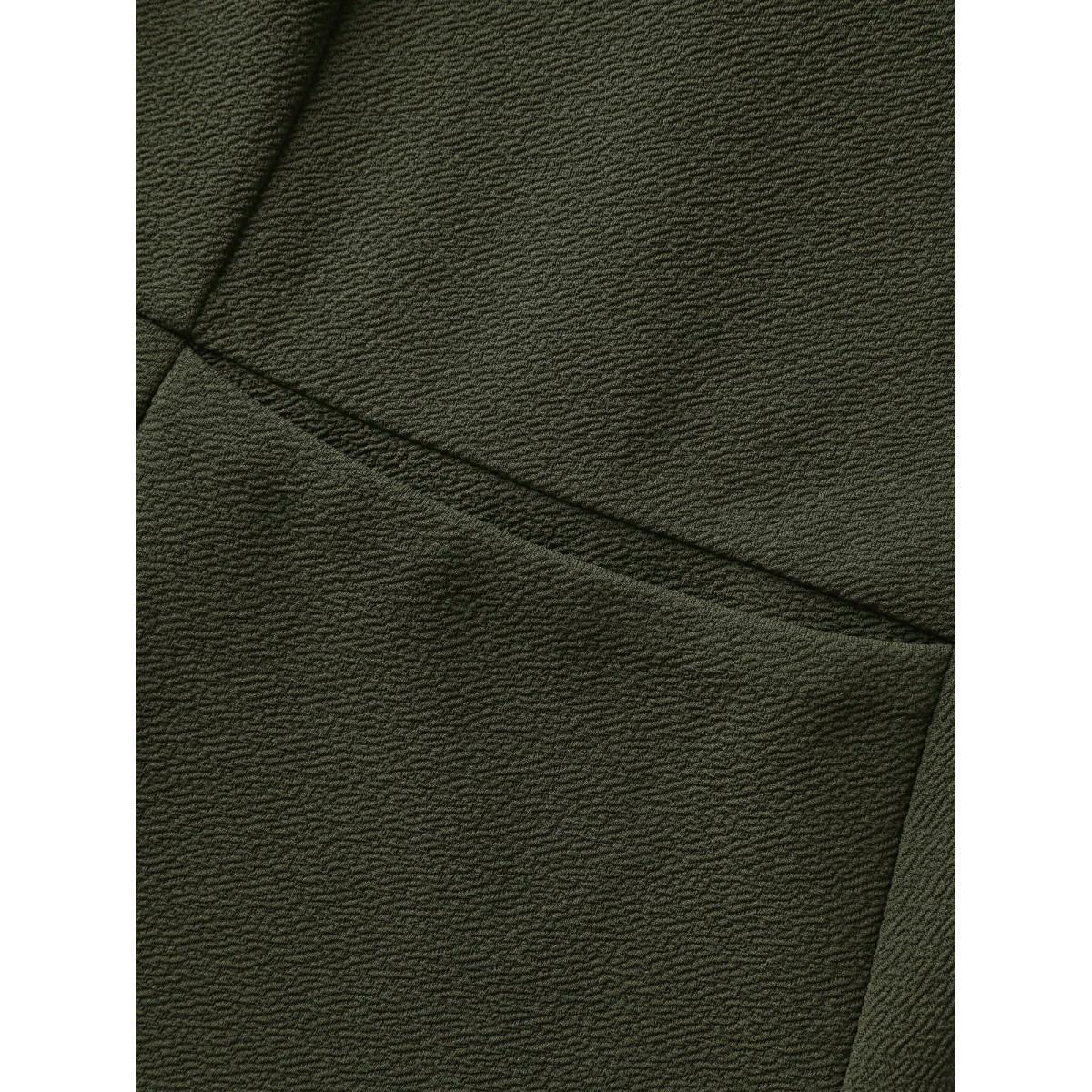 Plus Size Stretchy Textured Cinched Flared Waist Blazer ArmyGreen Women Work Texture Sleeve Elbow-length sleeve Suit Collar 18-20/2X Single-flap pocket Blazers BloomChic Product Image