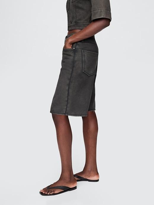 11" Mid Rise French Terry Denim Longline Shorts Product Image