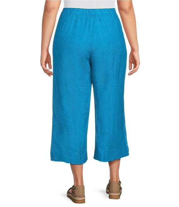 Eileen Fisher Plus Size Washed Organic Linen Elastic Waist Wide Leg Cropped Pants Product Image