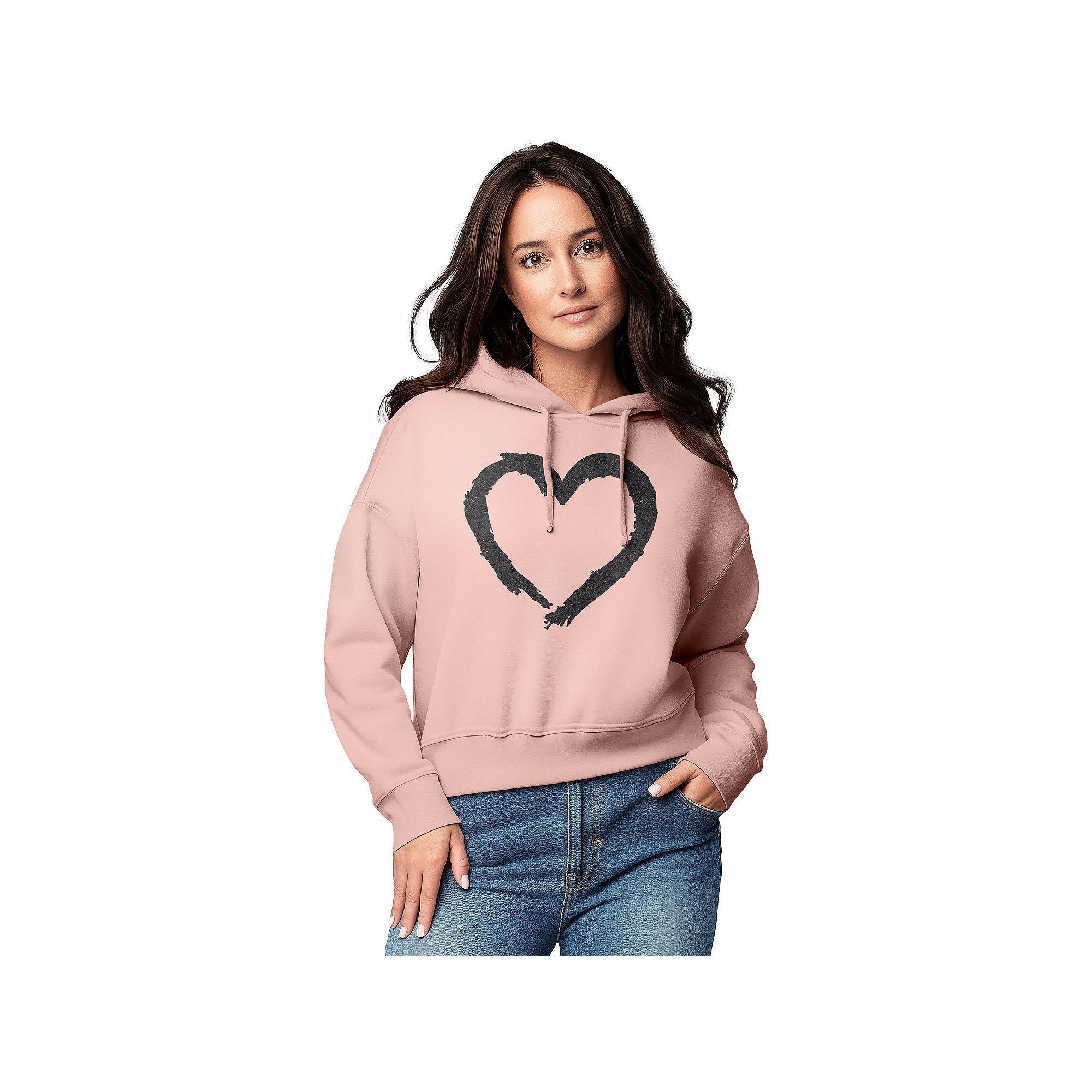 Women's Paintbrush Stroke Heart Graphic Cropped Hoodie, Size: XXL, Natural Product Image