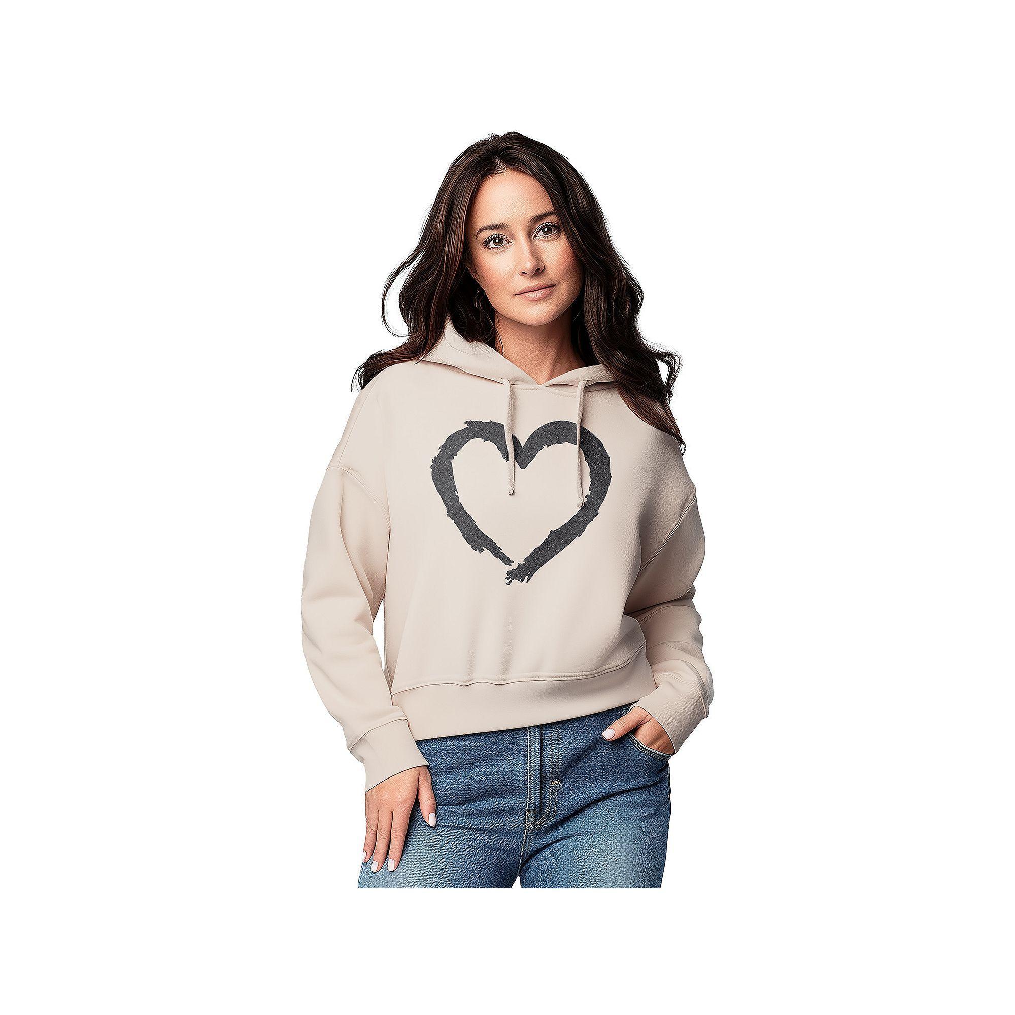 Women's Paintbrush Stroke Heart Graphic Cropped Hoodie, Size: XXL, Natural Product Image