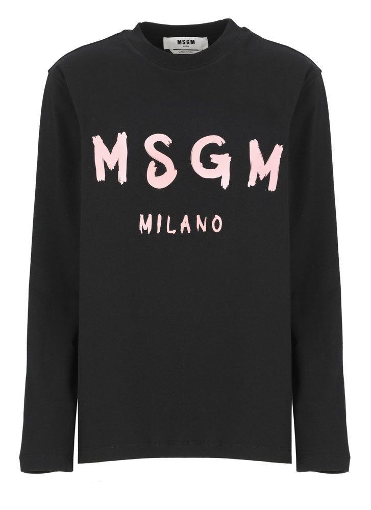 MSGM Brushstroke-logo Cotton Dress In Black Product Image