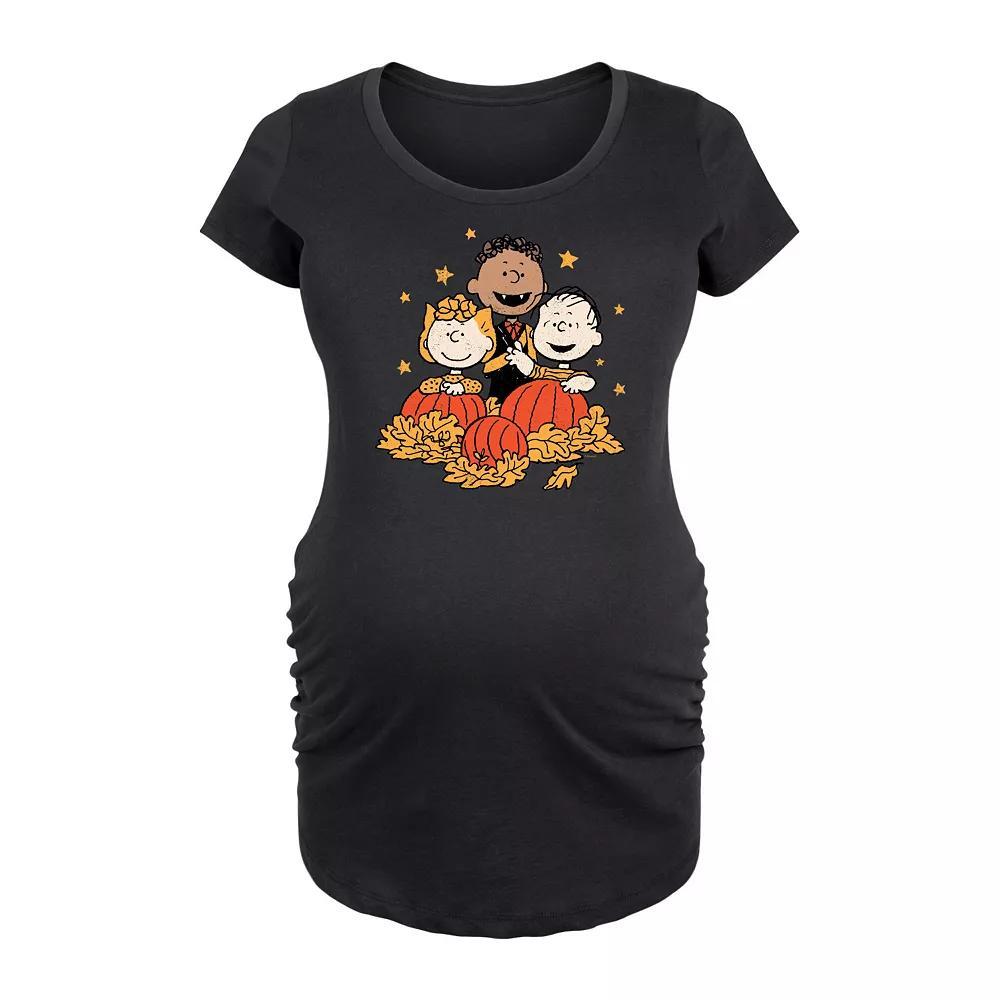 Maternity Peanuts Pumpkin and Leaves Graphic Tee, Womens Grey Gray Product Image