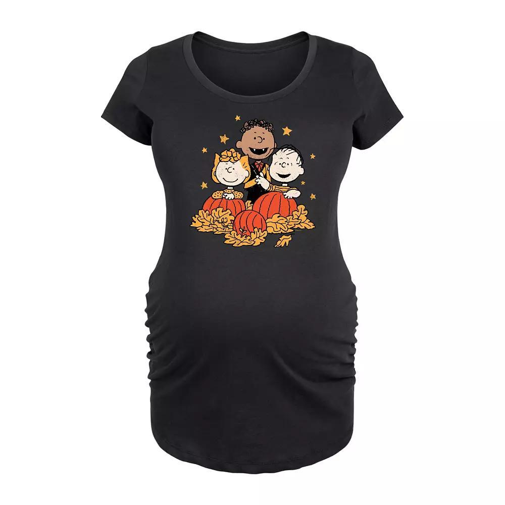 Maternity Peanuts Pumpkin and Leaves Graphic Tee, Womens Grey Gray Product Image