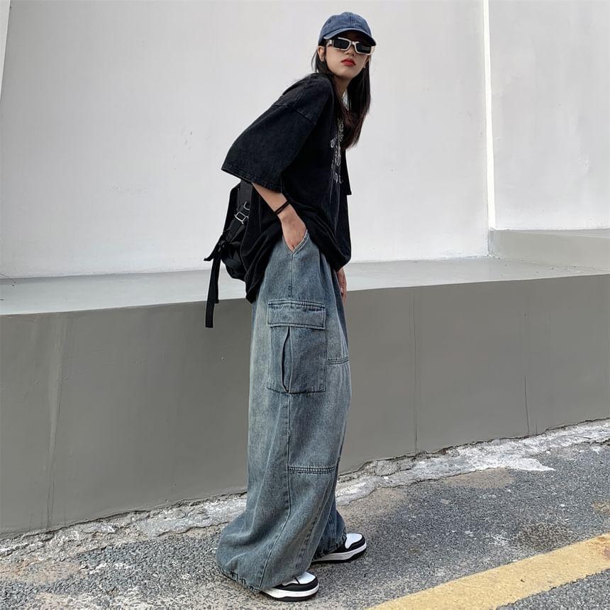 Harem Denim Cargo Pants Product Image