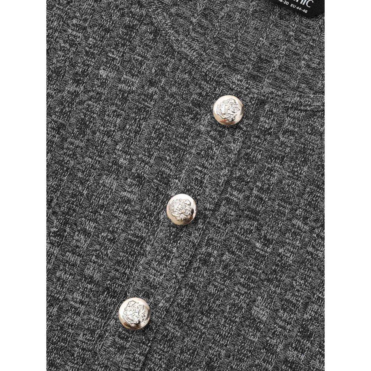 Plus Size Crew Neck Rib Knit Button Detail Dress DimGray Women Casual Texture Knit Dresses Bloomchic 14-16/1X Product Image