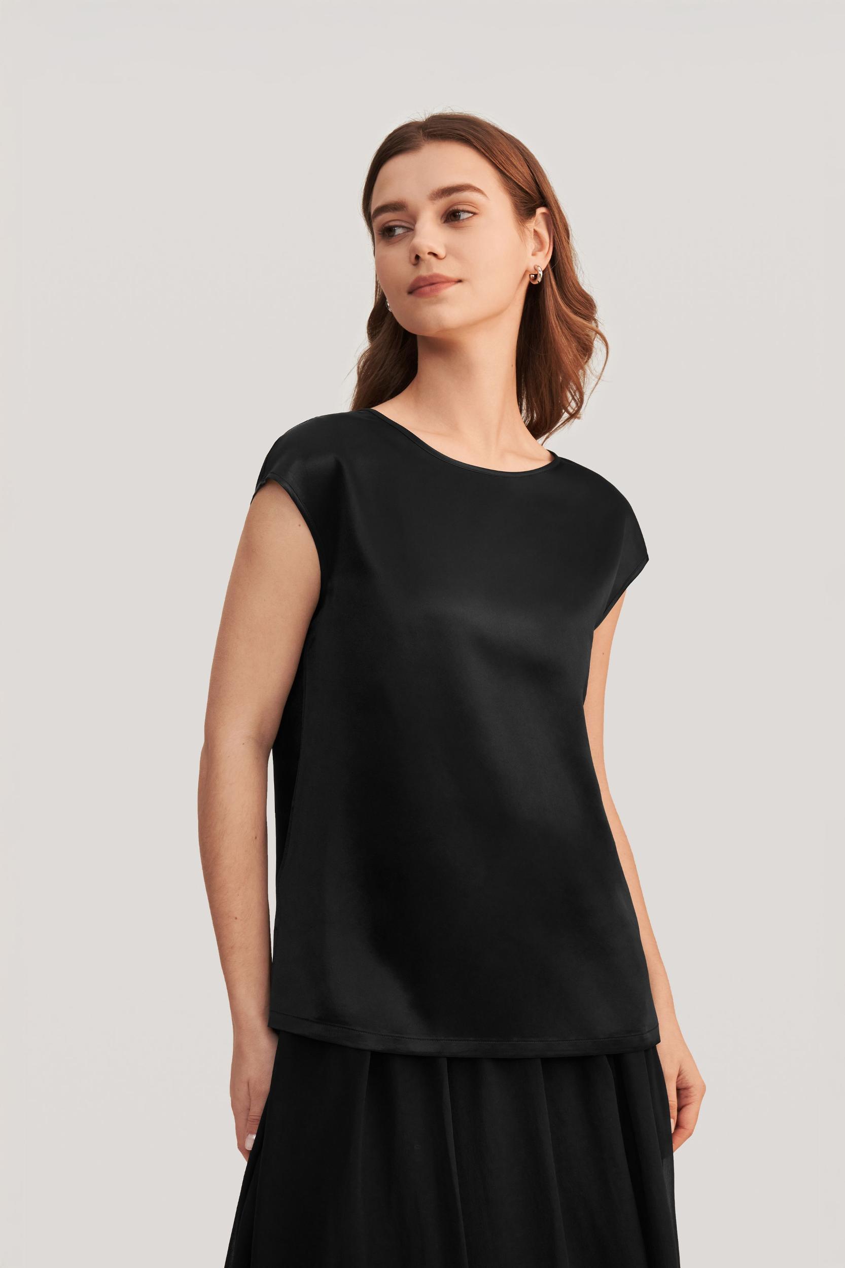 Basic Cap Sleeves Silk Tee Product Image